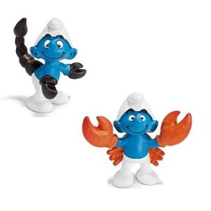 2 schtroumpfs signe astrologique(Scorpion et Cancer) Peyo Schleich Made in Germany 2009