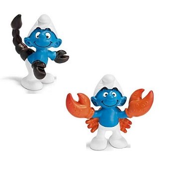2 schtroumpfs signe astrologique(Scorpion et Cancer) Peyo Schleich Made in Germany 2009