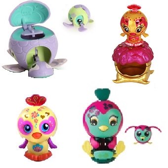 Zoobles 4 figurines 2 mamans et leurs bébés et 2 oiseaux dont 1 avec son nid.