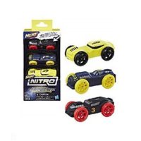 Nerf Nitro Recharges - Pack de 3 voitures en mousse Jaune, Noir et Bleu.