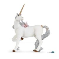 Licorne argentée avec papillon rose figurine papo.