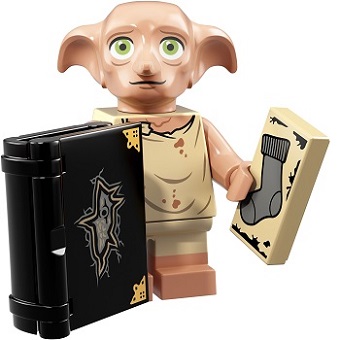 Dobby elfe de maison Minifigurine LEGO série Harry Potter avec livre et chaussette.