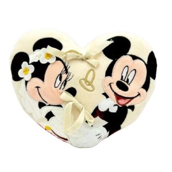 Coussin Alliances Mickey, Minnie cœur Mariage 20 Cm Disneyland Paris (Neuf)