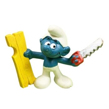 Schtroumpf Menuisier avec planche et scie Schleich Peyo W.Germany,
