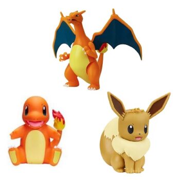 Dracaufeu, Salamèche et Évoli Lot de 3 Figurines Pokémon Collection.