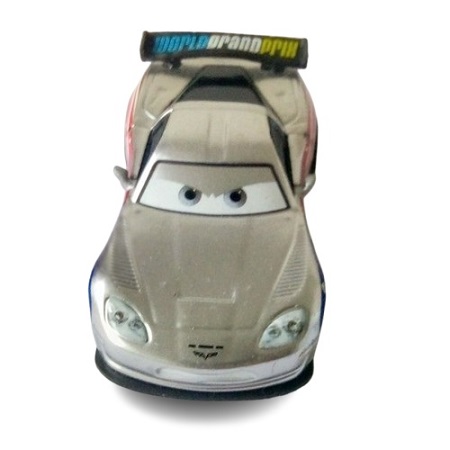 Jeff Gorvette exclusive Cars 2 Silver Racer Series de (DisneyPixar) avec finition métallisée.